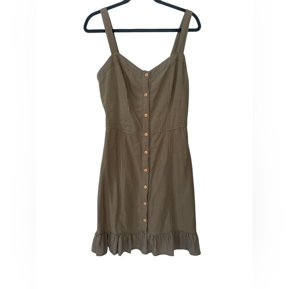 Angel Kiss Olive Button-Front Mini Dress with Ruffle Hem